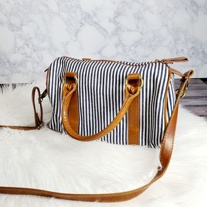 Navy and white striped bowling bag shoulder bag